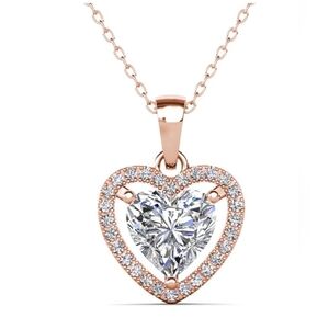 18k Rose Gold Plated Heart Pendant Necklace with Simulated Diamonds